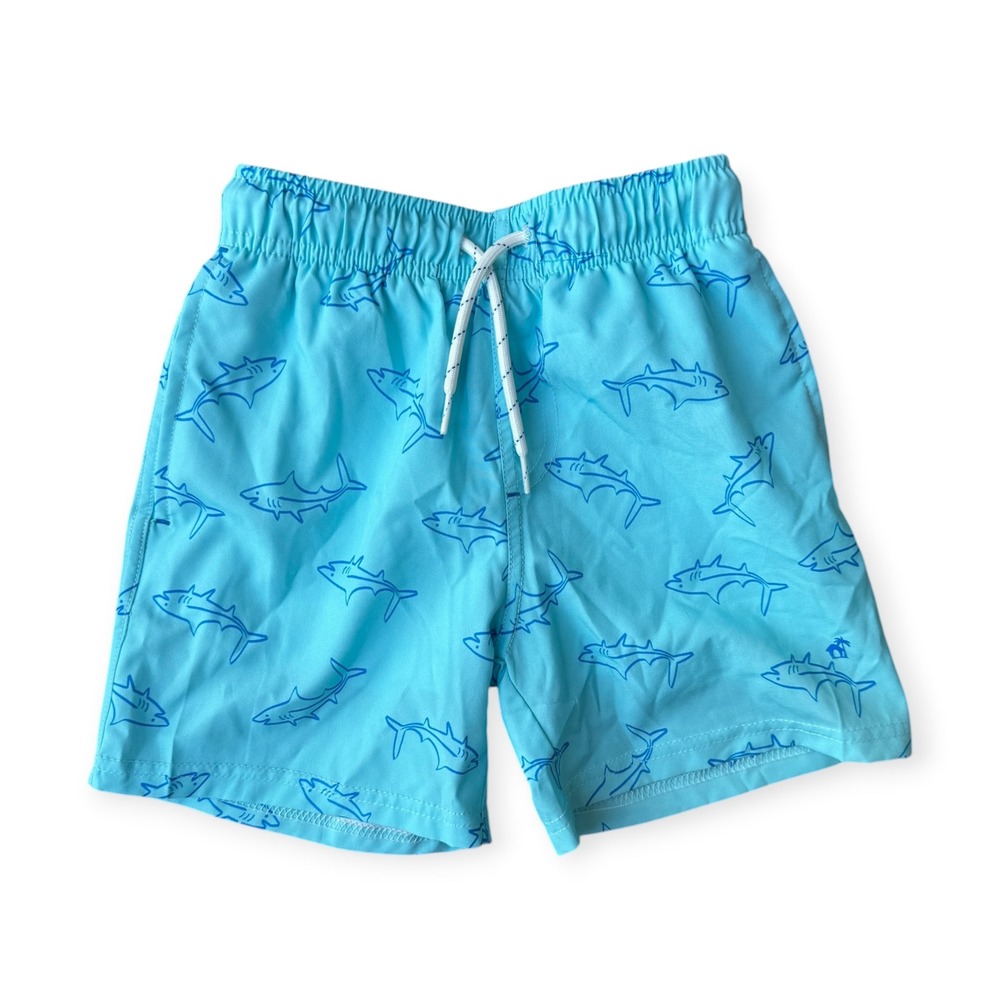 Caribbean Joe Boys Light Blue Shark Print Swim Trunks Size 5